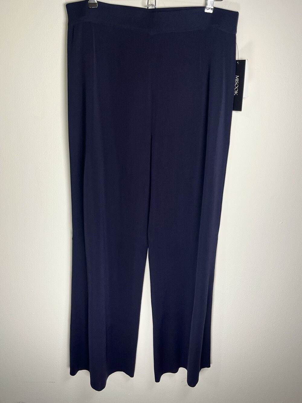 Misook Navy Blue Pull On Wide Leg Elastic Waist Stretch Pants Trousers Sz M NWT